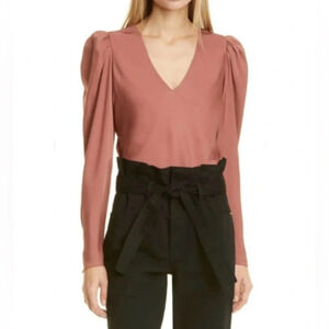 Frame Shirred Puff Sleeve Silk Blouse